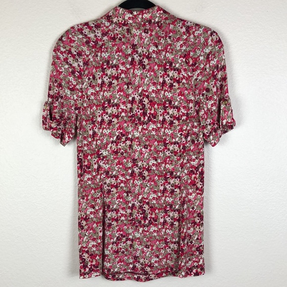 Tory Burch Floral Gold Button Collared Half Button Up Rayon Polo Sz S - Picture 7 of 8